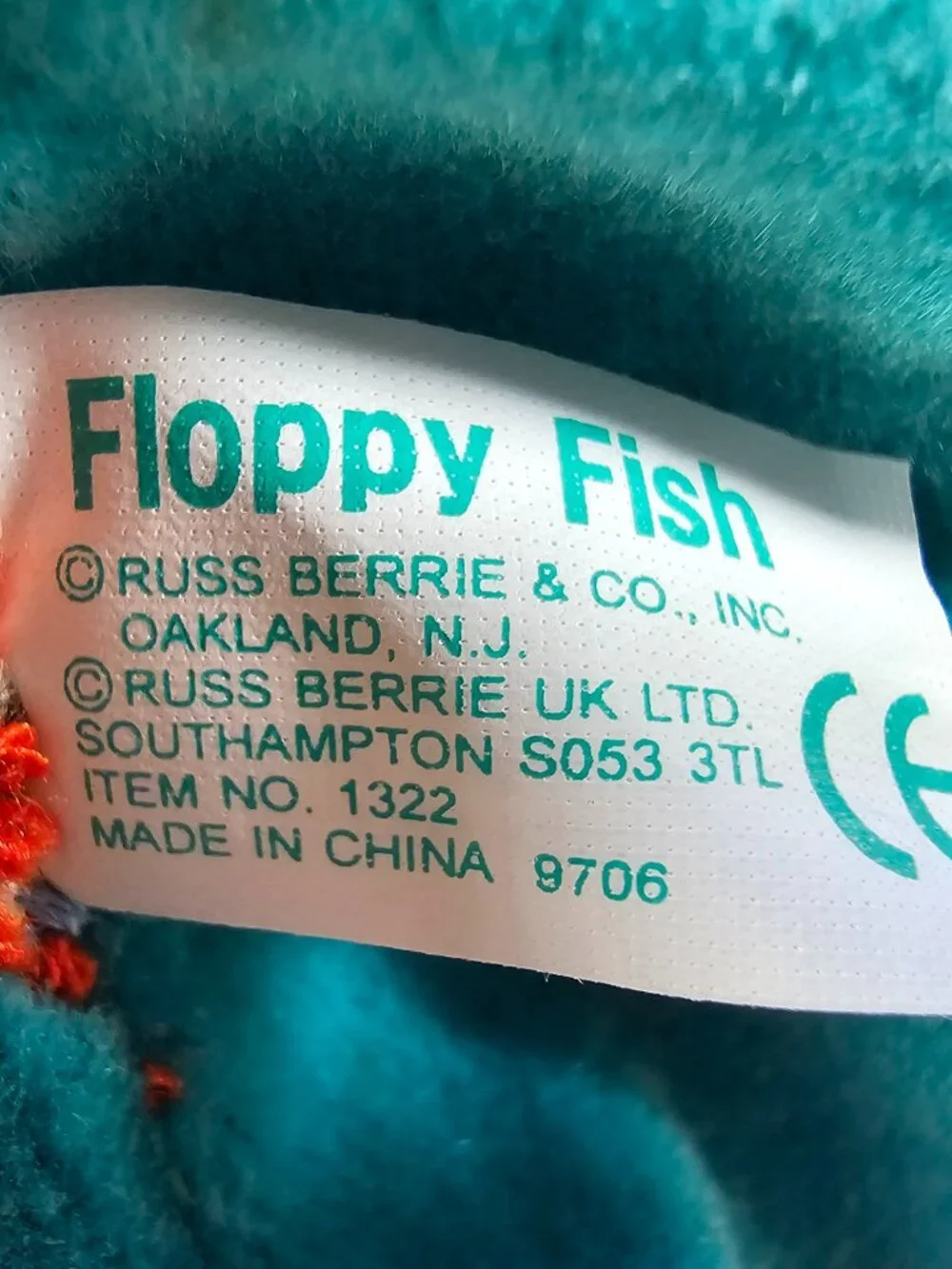 Russ Berrie Floppy Fish Beanbag Plush Toy Red Textured Terry Cloth w/ Tags 8.5